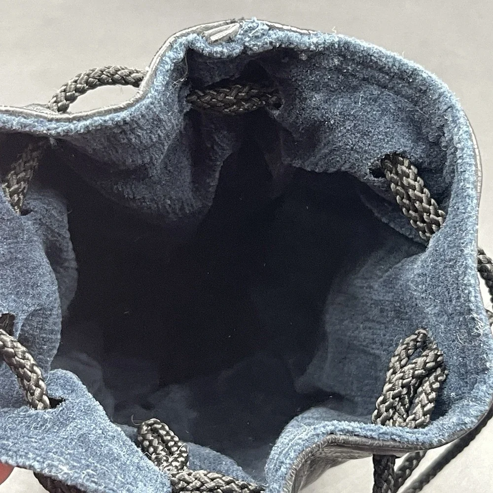 VTG Olympus Leather Camera Lens Pouch Drawstring Case Blue Velvet Lined Japan